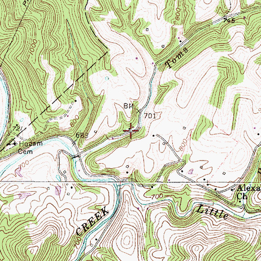 Topographic Map of Millard, WV