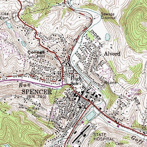 Topographic Map of Spencer High School (historical), WV