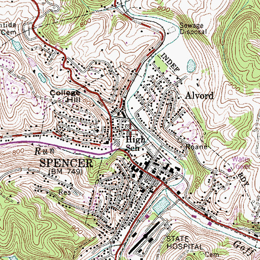 Topographic Map of Spencer Middle School, WV
