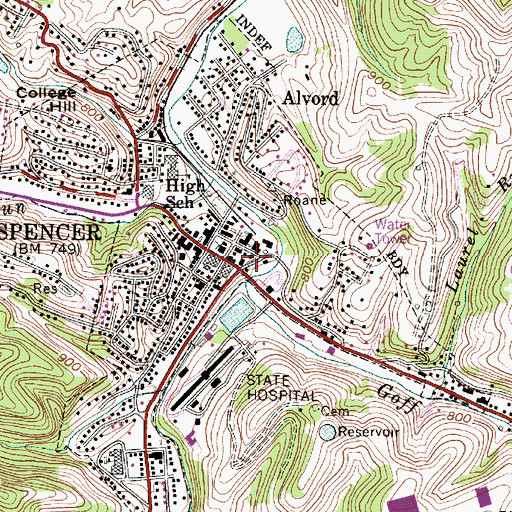 Topographic Map of Spencer Post Office, WV