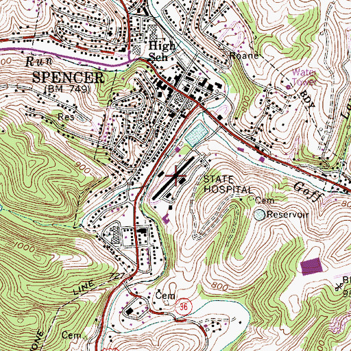 Topographic Map of Spencer State Hospital (historical), WV