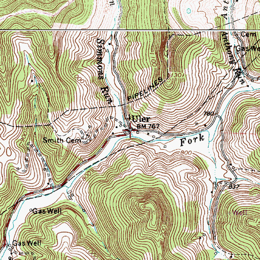 Topographic Map of Uler Post Office, WV
