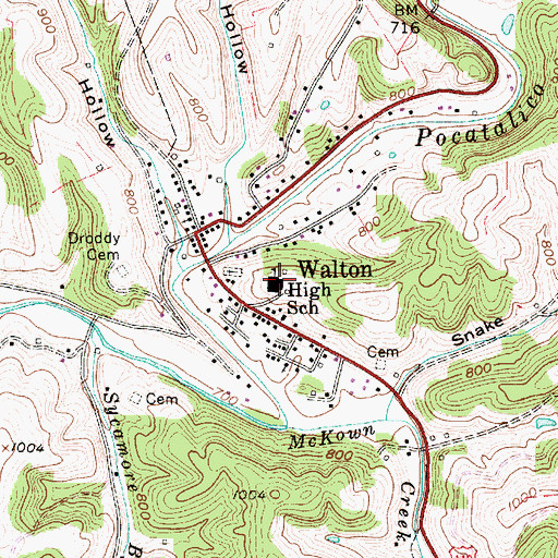 Topographic Map of Walton Junior-Senior High School (historical), WV