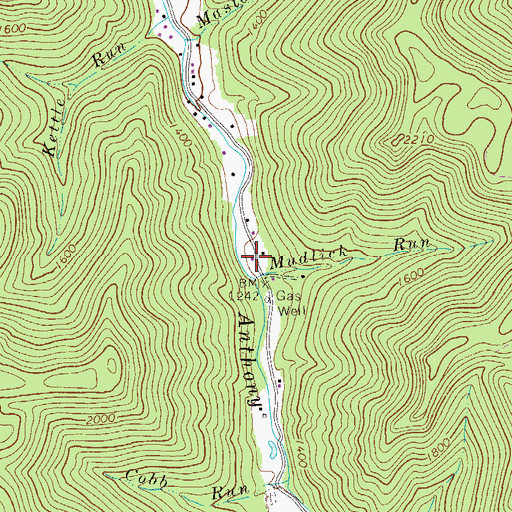 Topographic Map of Anthony Creek School (historical), WV