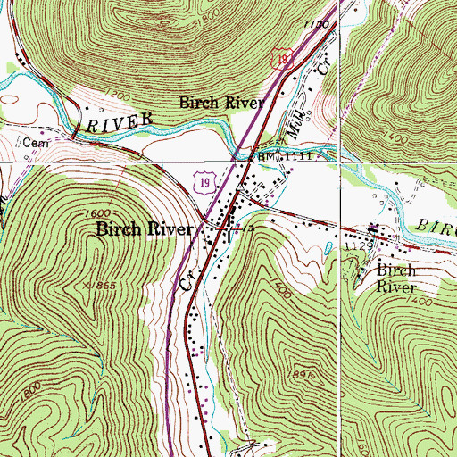 Topographic Map of Birch River Post Office, WV
