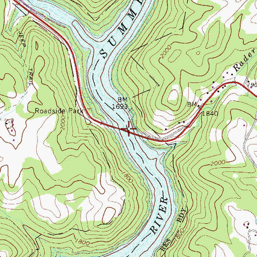 Topographic Map of Brocks Bridge, WV