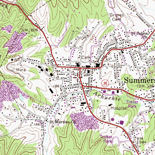 Topographic Map of Catholic Church Cemetery, WV