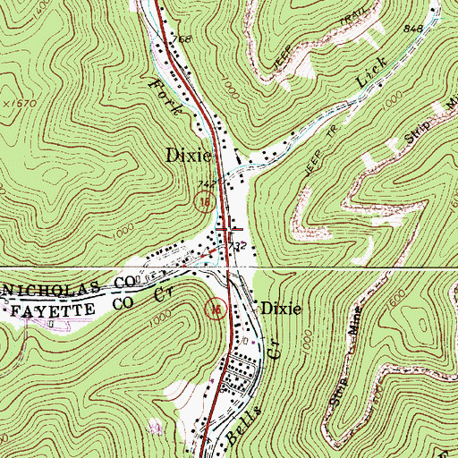 Topographic Map of Dixie Post Office, WV