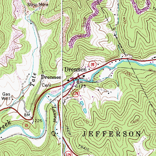 Topographic Map of Drennen Post Office, WV
