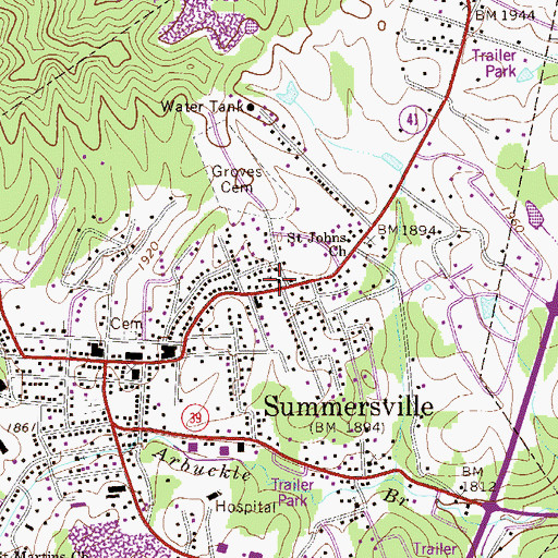 Topographic Map of Memorial United Methodist Church, WV