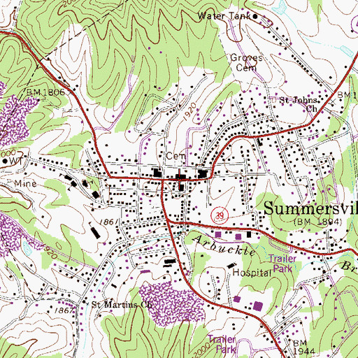 Topographic Map of Nicholas County Courthouse, WV