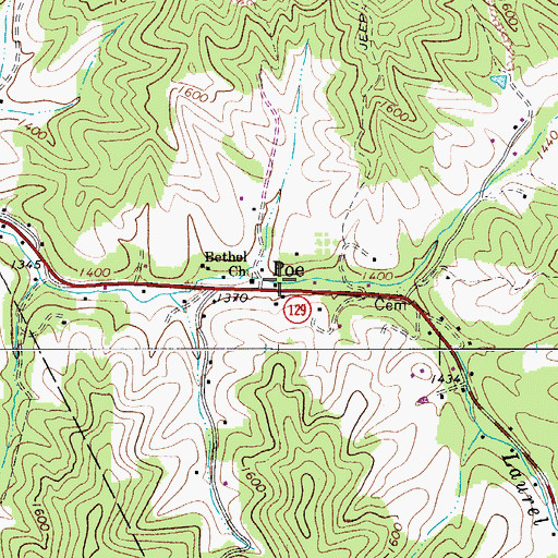 Topographic Map of Poe Post Office, WV