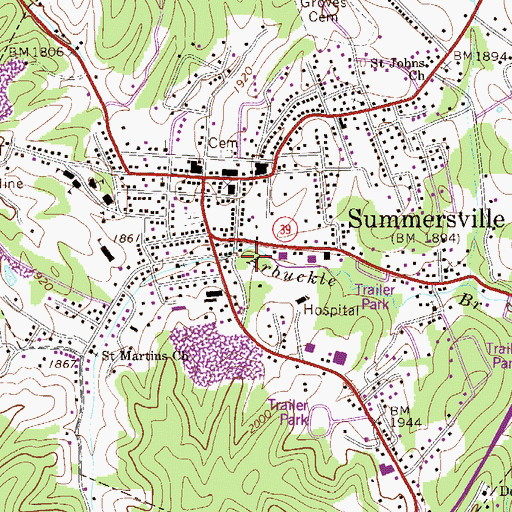 Topographic Map of Summersville Volunteer Fire Department, WV