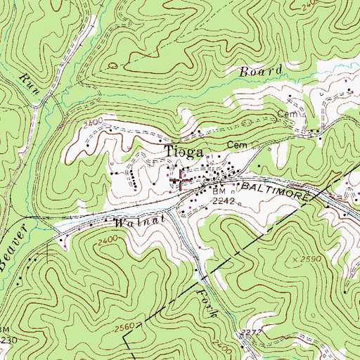Topographic Map of Tioga Post Office, WV