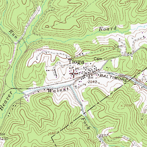 Topographic Map of Tioga United Methodist Church, WV