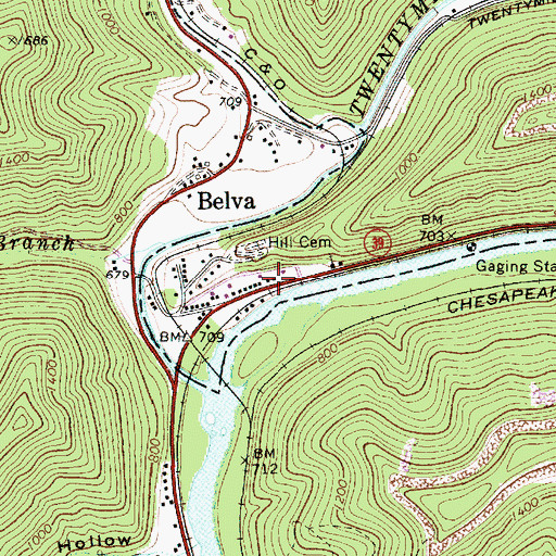 Topographic Map of Belva Post Office, WV