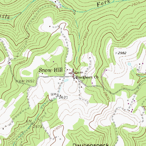Topographic Map of Buckhorn Cemetery, WV