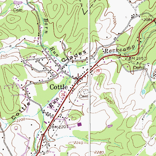 Topographic Map of Cottle Glade School (historical), WV