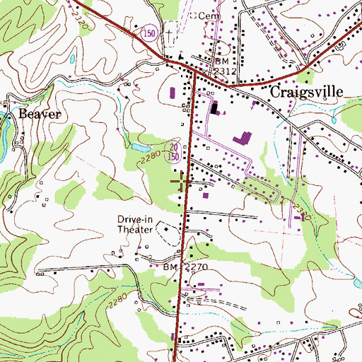 Topographic Map of Craigsville Post Office, WV