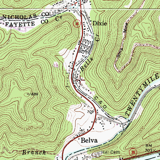 Topographic Map of Dixie Baptist Church, WV