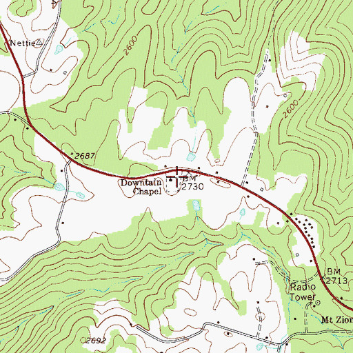 Topographic Map of Downtain Chapel Cemetery, WV