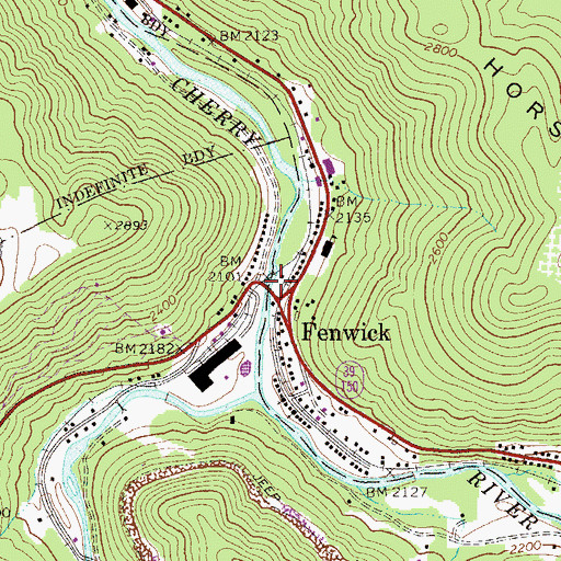 Topographic Map of Fenwick Post Office, WV