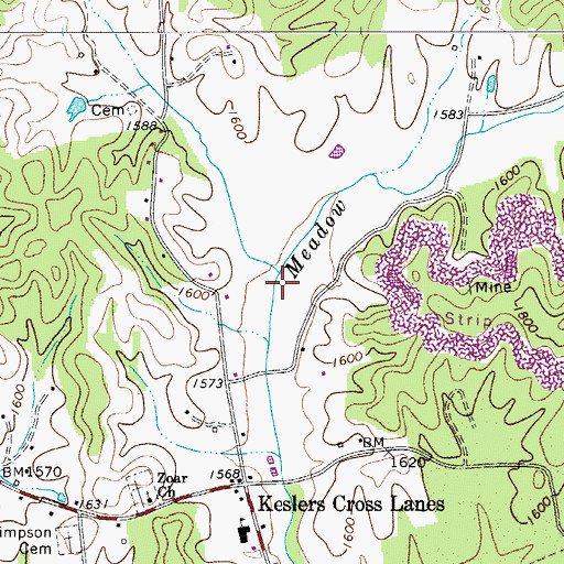 Topographic Map of McClungs Meadows, WV
