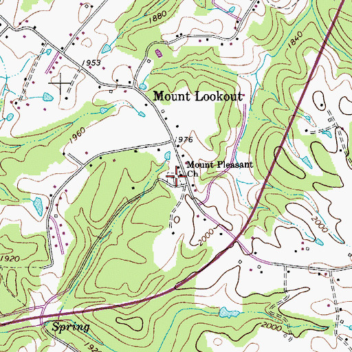 Topographic Map of Mount Lookout Cemetery, WV
