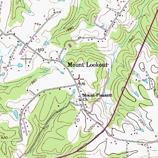 Topographic Map of Mount Lookout Post Office, WV
