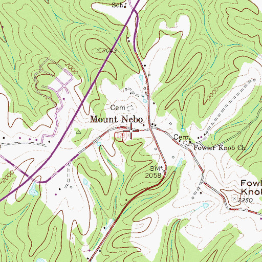 Topographic Map of Mount Nebo Post Office, WV