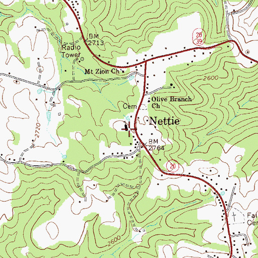Topographic Map of Nettie Elementary School (historical), WV