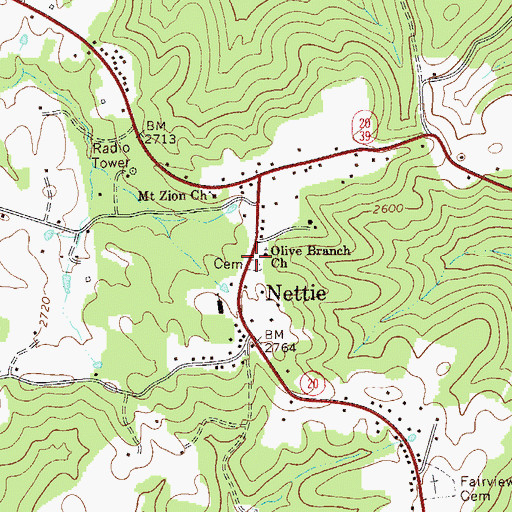 Topographic Map of Olive Branch Cemetery, WV