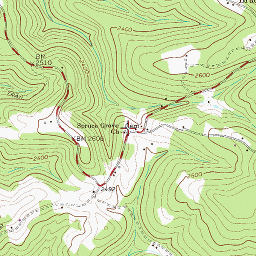 Topographic Map of Spruce Grove Cemetery, WV