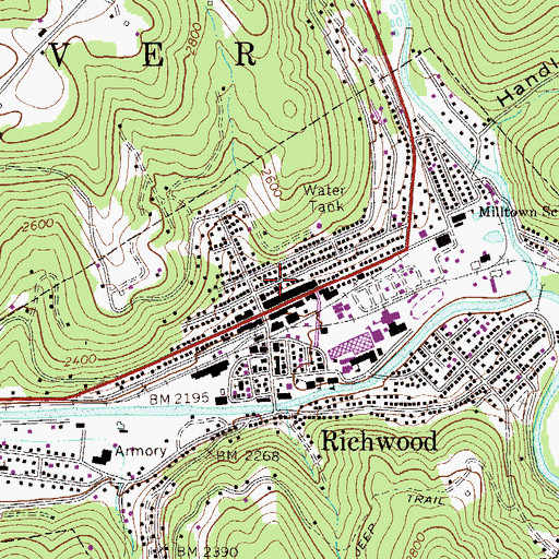 Topographic Map of First Baptist Church of Richwood, WV