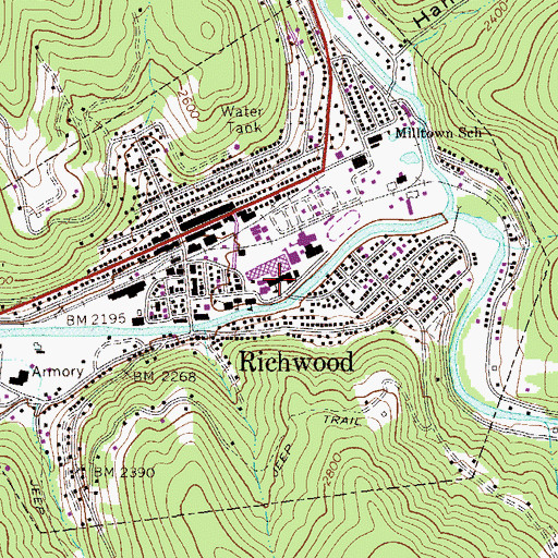 Topographic Map of Richwood High School, WV
