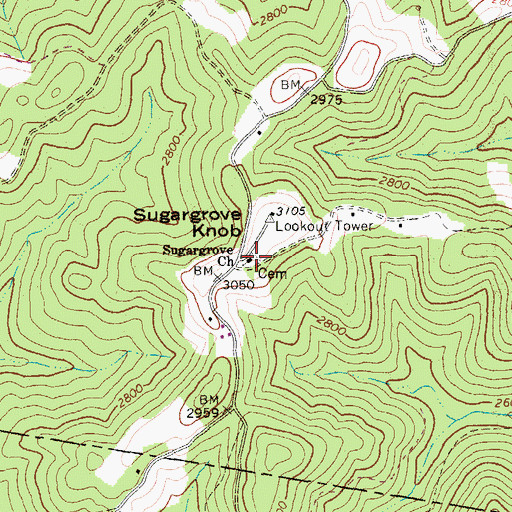 Topographic Map of Sugar Grove United Methodist Church Cemetery, WV