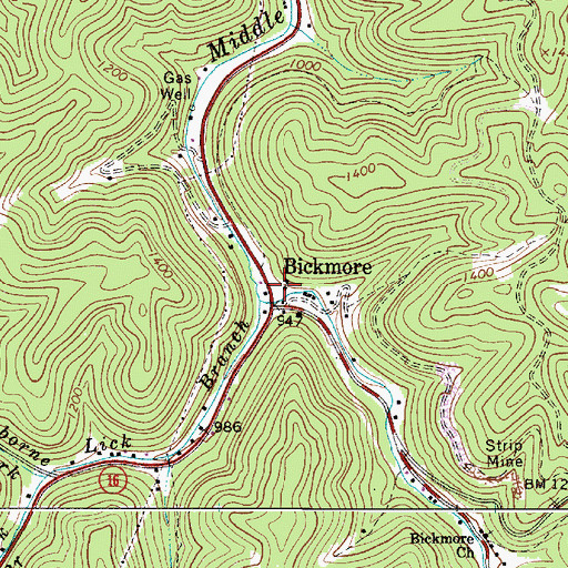 Topographic Map of Bickmore School (historical), WV