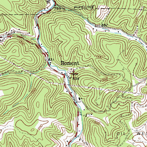 Topographic Map of Bomont Post Office, WV