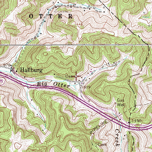 Topographic Map of Hallburg Cemetery, WV