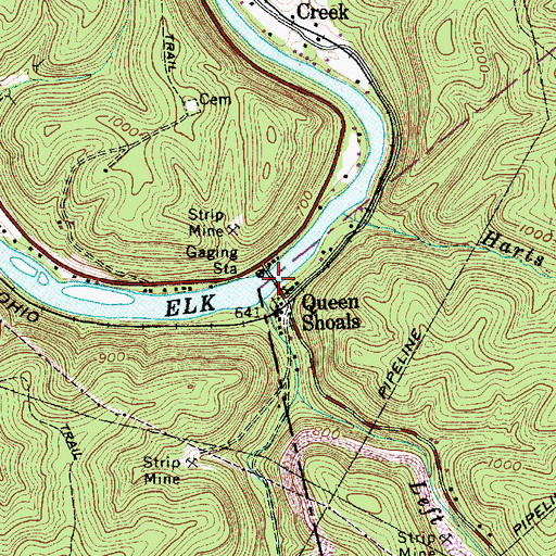 Topographic Map of Queen Shoals Bridge, WV
