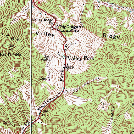 Topographic Map of Valley Fork Post Office, WV