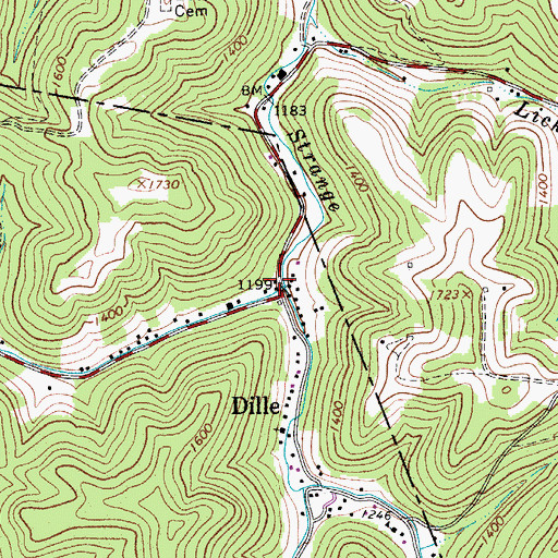 Topographic Map of Dille Post Office, WV
