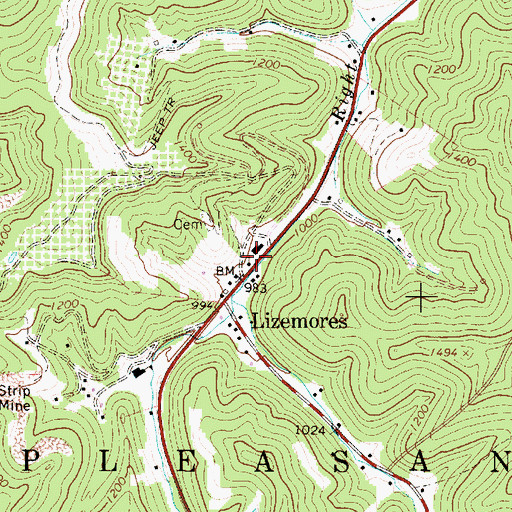 Topographic Map of Lizemores Post Office, WV
