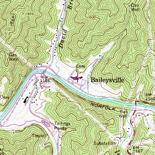 Topographic Map of Baileysville High School (historical), WV