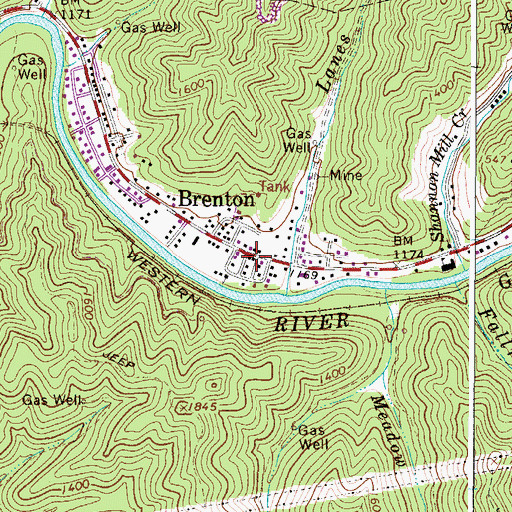 Topographic Map of Brenton Post Office, WV