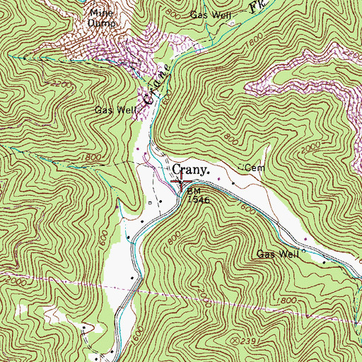 Topographic Map of Crany Baptist Church, WV