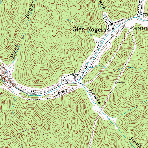 Topographic Map of Glen Rogers Grade School (historical), WV