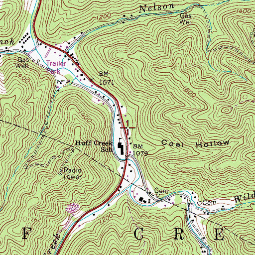 Topographic Map of Hanover Post Office, WV