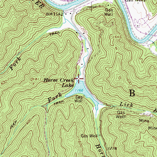 Topographic Map of Horse Creek Public Fishing Area, WV