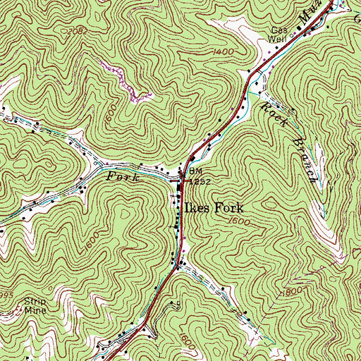 Topographic Map of Ikes Fork Post Office, WV